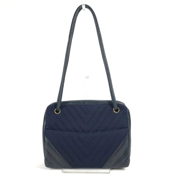 CHANEL vintage Quilted shoulder bag Shoulder Bag Jersey / Leather Navy - Picture 3 of 16